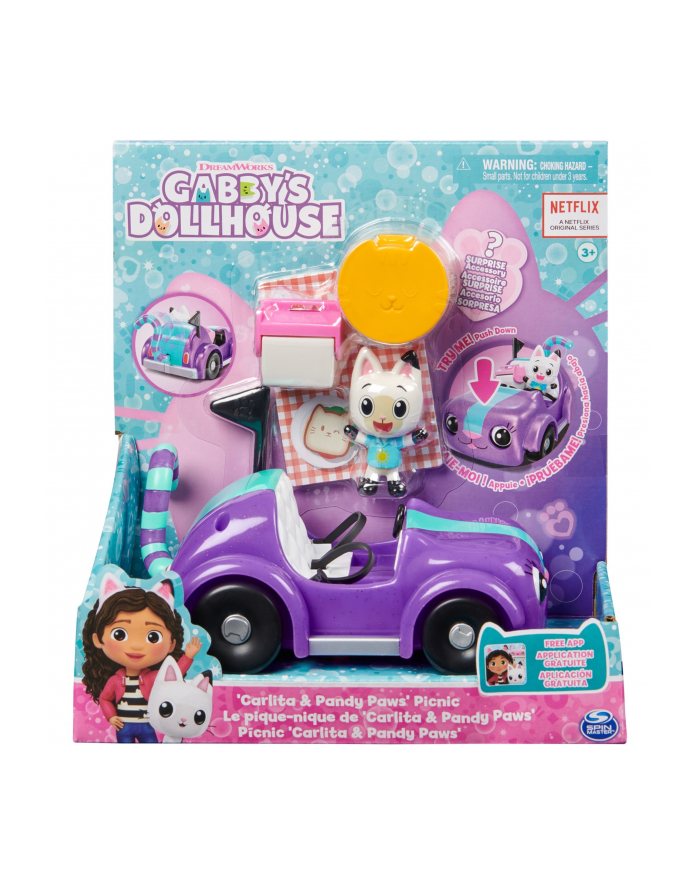 spinmaster Spin Master Gabby's Dollhouse - Carlita toy car with Pandy Paws figure, toy vehicle główny