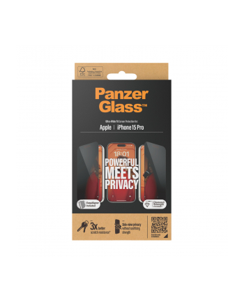 Panzerglass Ultra Wide Fit Szkło Prywatyzujące Do Iphone 15 Pro Czarna Ramka (P2810)