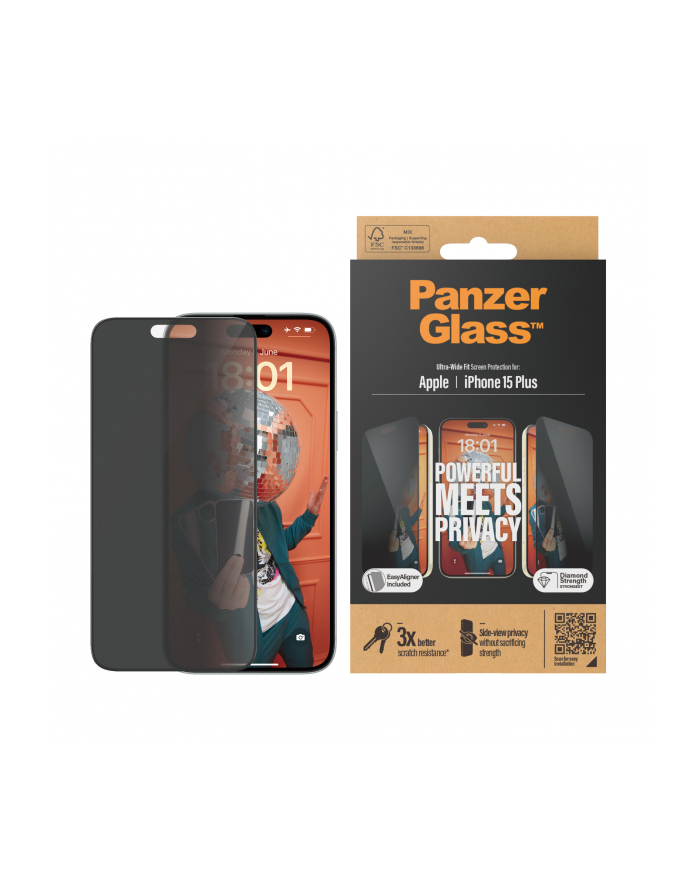 Panzerglass Ultra Wide Fit Szkło Prywatyzujące Do Iphone 15 Plus Czarna Ramka (P2811) główny