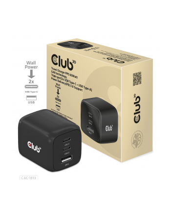 Club 3D Cac 1913 Power Adapter Gan Technology Triple Port Usb Type A 2 X C 65 Watt