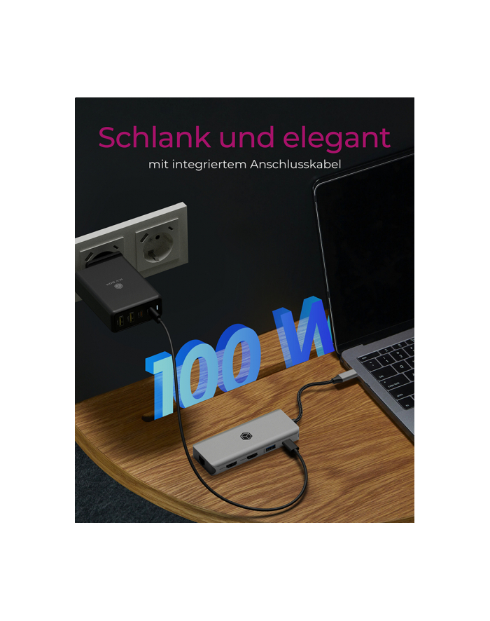 icybox Stacja dokująca IB-DK4012-CPD 9w1, 2x HDMI, 4K60Hz, 3xUSB, 100W PD,LAN, Czytnik kart główny