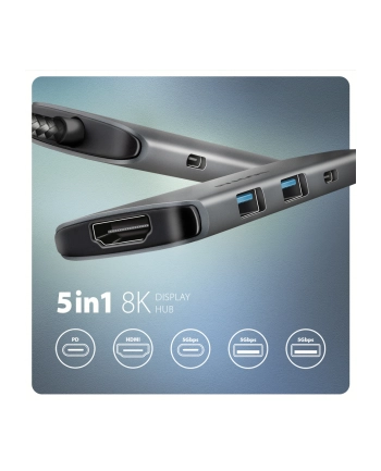 axagon HMC-5H Wieloportowy hub USB-C 3.2 Gen 1, 3x USB-A, 4K HDMI, PD 100W, 100cm USB-C kabel