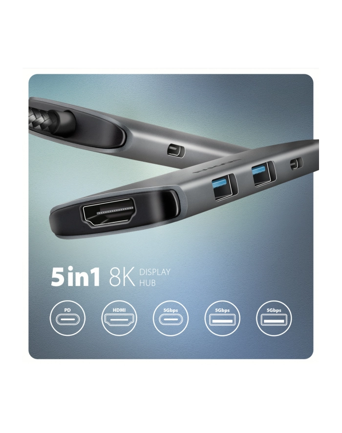 axagon HMC-5H Wieloportowy hub USB-C 3.2 Gen 1, 3x USB-A, 4K HDMI, PD 100W, 100cm USB-C kabel główny