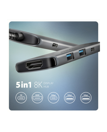 axagon HMC-5H Wieloportowy hub USB-C 3.2 Gen 1, 3x USB-A, 4K HDMI, PD 100W, 100cm USB-C kabel