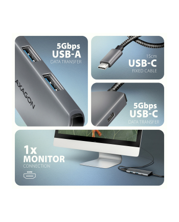 axagon HMC-5H Wieloportowy hub USB-C 3.2 Gen 1, 3x USB-A, 4K HDMI, PD 100W, 100cm USB-C kabel