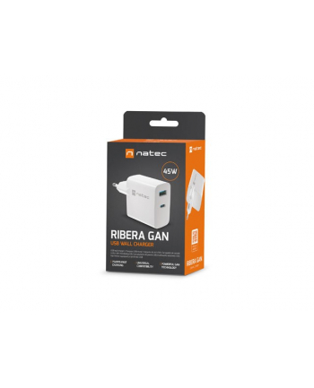 natec Ładowarka sieciowa Ribera GAN 1X USB-A + 1X USB-C 45W Biała