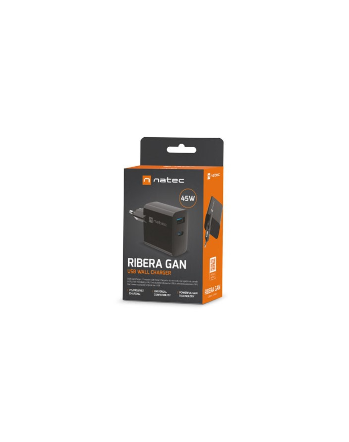 natec Ładowarka sieciowa Ribera GAN 1X USB-A + 1X USB-C 45W Czarna główny