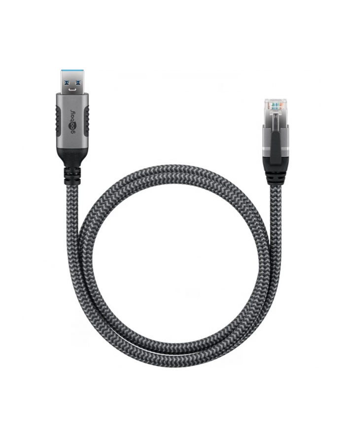 goobay Ethernet cable USB-A 3.2 Gen1 male > RJ-45 male, LAN adapter (Kolor: CZARNY/silver, 1 meter) główny