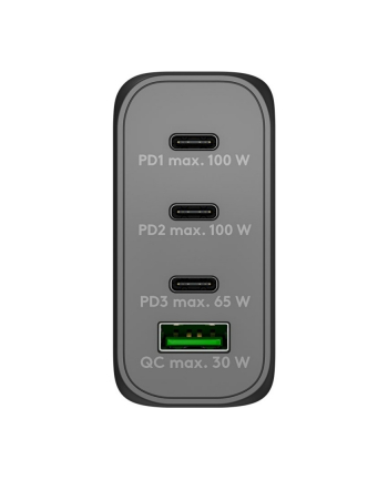 goobay USB-C PD multiport quick charger 100 watts (Kolor: CZARNY, 1x USB-A QC, 3x USB-C PD, GaN technology)