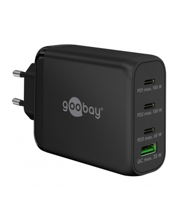 goobay USB-C PD multiport quick charger 100 watts (Kolor: CZARNY, 1x USB-A QC, 3x USB-C PD, GaN technology)