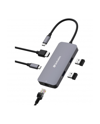 Verbatim USB-C Pro multiport hub CMH-05, 5 port, docking station (grey, HDMI, RJ-45, 2x USB-A, USB-C PD)