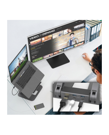 j5 create Podstawka ergonomiczna do notebooka ze stacją dokującą j5create Multi-Angle 4K Docking Stand USB-C 1x4K HDMI/2xUSB 31/1xUSB-C/; kolor srebrny JTS327-N