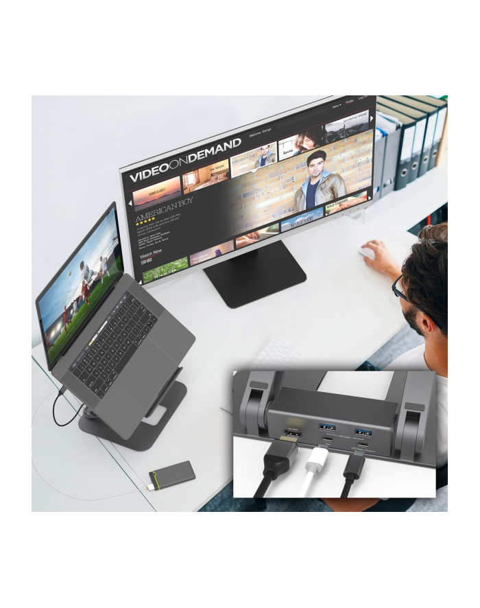 j5 create Podstawka ergonomiczna do notebooka ze stacją dokującą j5create Multi-Angle 4K Docking Stand USB-C 1x4K HDMI/2xUSB 31/1xUSB-C/; kolor srebrny JTS327-N główny