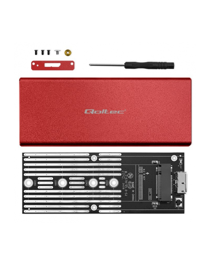 qoltec Obudowa | kieszeń na dysk M.2 SSD | SATA | NGFF | USB 3.0 | Superspeed 5Gb/s | 2TB | Czerwona główny