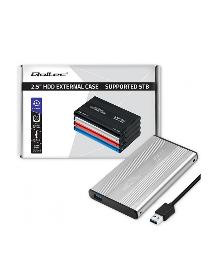 qoltec Obudowa | kieszeń do dysków HDD SSD 2.5' SATA3 | USB 3.0 | Srebrna główny