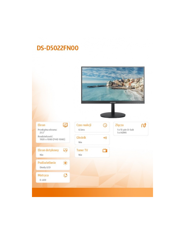 hikvision Monitor DS-D5022FN00 21.5 cala główny