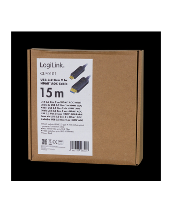 Logilink CUF0101 - USB 3.2 Gen 2 Typ-C do HDMI kabel przyłączeniowy AOC (active optical cable), 4K/60 Hz, czarny, 15 m