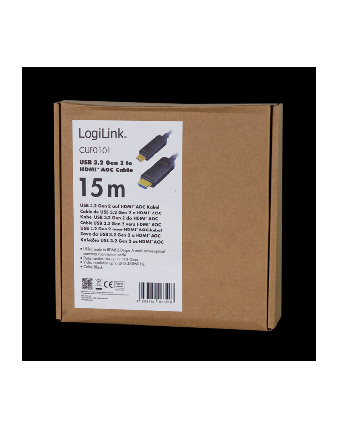 Logilink CUF0101 - USB 3.2 Gen 2 Typ-C do HDMI kabel przyłączeniowy AOC (active optical cable), 4K/60 Hz, czarny, 15 m główny