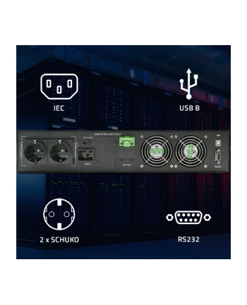qoltec Zasilacz awaryjny UPS do RACK | 3kVA | 3000W | Power Factor 1.0 |LCD | On-line