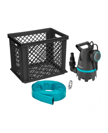 GARD-ENA dirty water submersible pump 10500 BASIC, flood set, submersible/pressure pump (Kolor: CZARNY/turquoise, 400 watts, including hose connection, storage box)