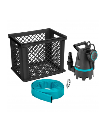 GARD-ENA dirty water submersible pump 10500 BASIC, flood set, submersible/pressure pump (Kolor: CZARNY/turquoise, 400 watts, including hose connection, storage box)