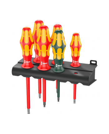 Wera 160 i/168 i/6 screwdriver set Kraftform Plus Series 100 + rack (red/yellow, 6 pieces, with laser tip)