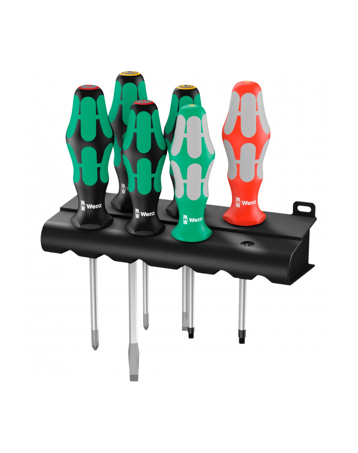 Wera 334/368/6 screwdriver set Kraftform Plus + Rack (Kolor: CZARNY/green, 6 pieces, with Lasertip) główny