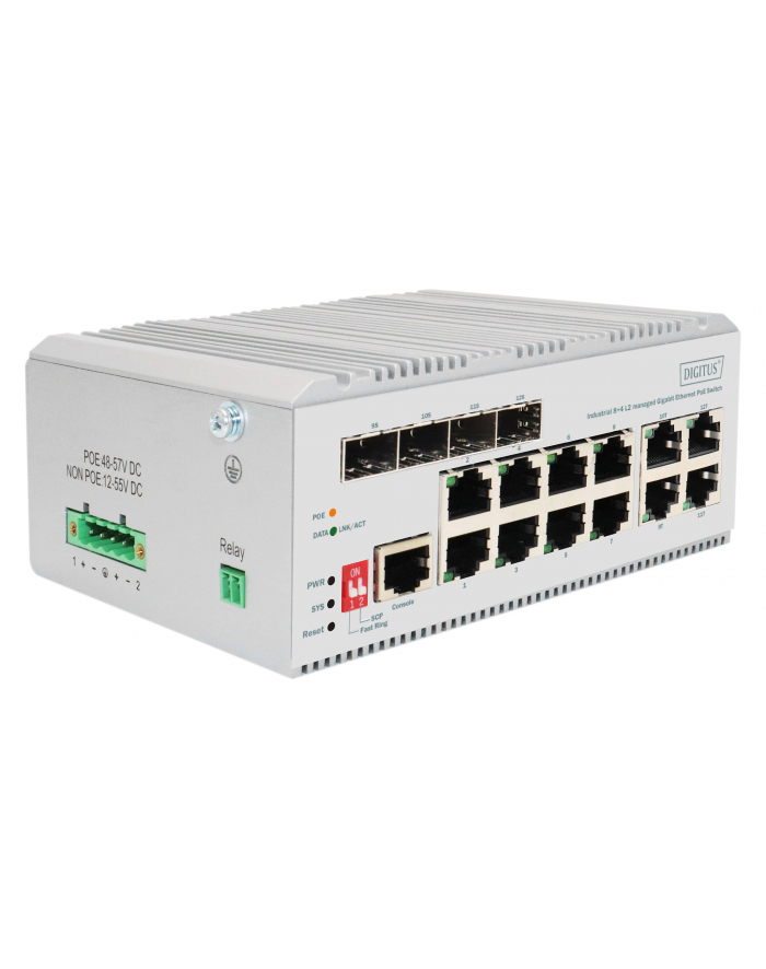 Digitus Industrial 8+4 L2 zarządzalny Gigabit Ethernet PoE Swi 8 Port PoE GE RJ45 4 Port GE SFP (DN651139) główny
