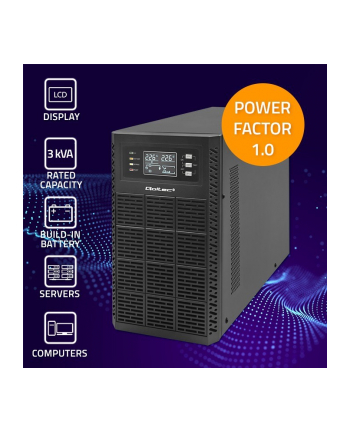 Zasilacz awaryjny UPS Qoltec 3kVA | 3000W | Power Factor 1.0 | LCD | EPO | USB | On-line nr 1