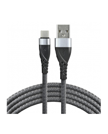 Kabel przewód pleciony USB - USB-C / Typ-C everActive CBB-2CG 200cm z obsługą szybkiego ładowania do 3A szary