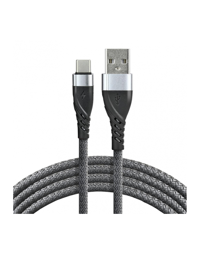 Kabel przewód pleciony USB - USB-C / Typ-C everActive CBB-2CG 200cm z obsługą szybkiego ładowania do 3A szary główny