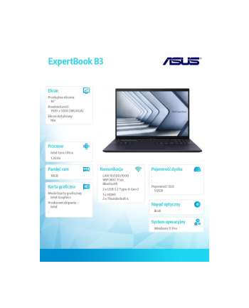 Notebook Asus B3604CMA-Q90306X 16''WUXGA/Ultra 5 125H/16GB/SSD512/Arc/11PR Star Black 3Y