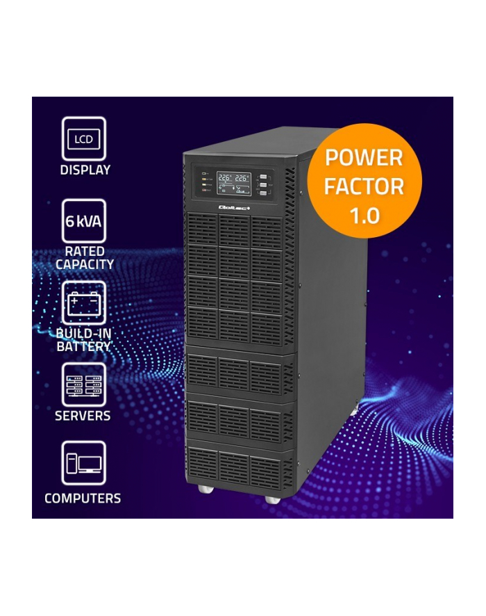 qoltec Zasilacz awaryjny UPS 6kVA | 6000W | Power Factor 1.0 | LCD | EPO| USB | On line główny