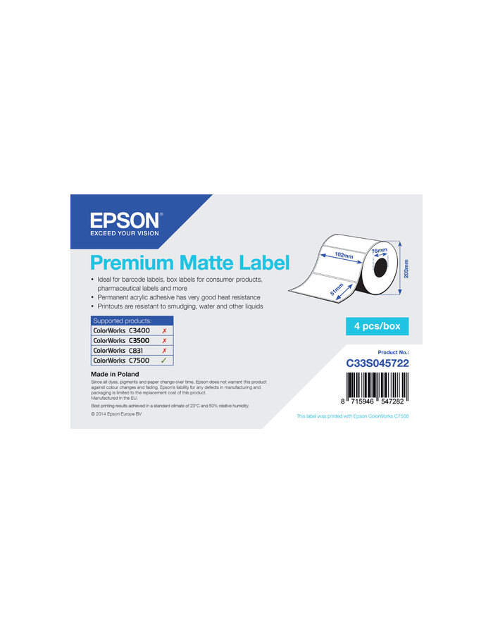 Epson Premium Matte Label - Die-cut Roll: 102mm x 51mm C33S045722 główny