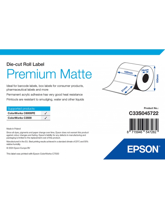 Epson Premium Matte Label - Die-cut Roll: 102mm x 51mm C33S045722 główny