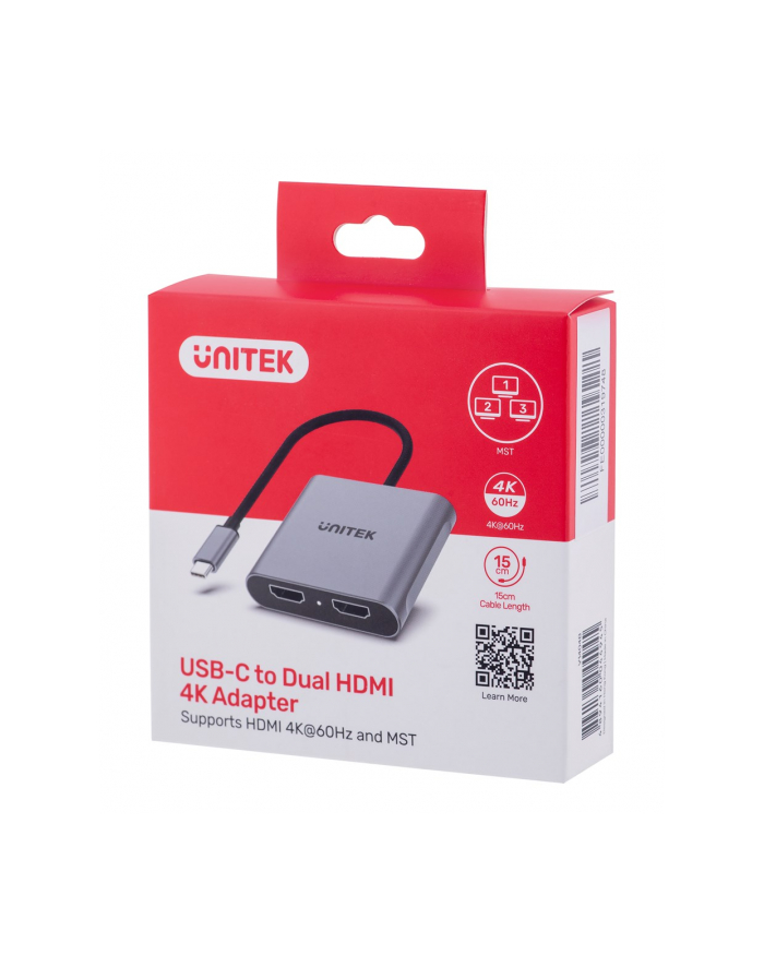 unitek Adapter USB-C - 2x HDMI 2.0,  4K MST, M/F główny