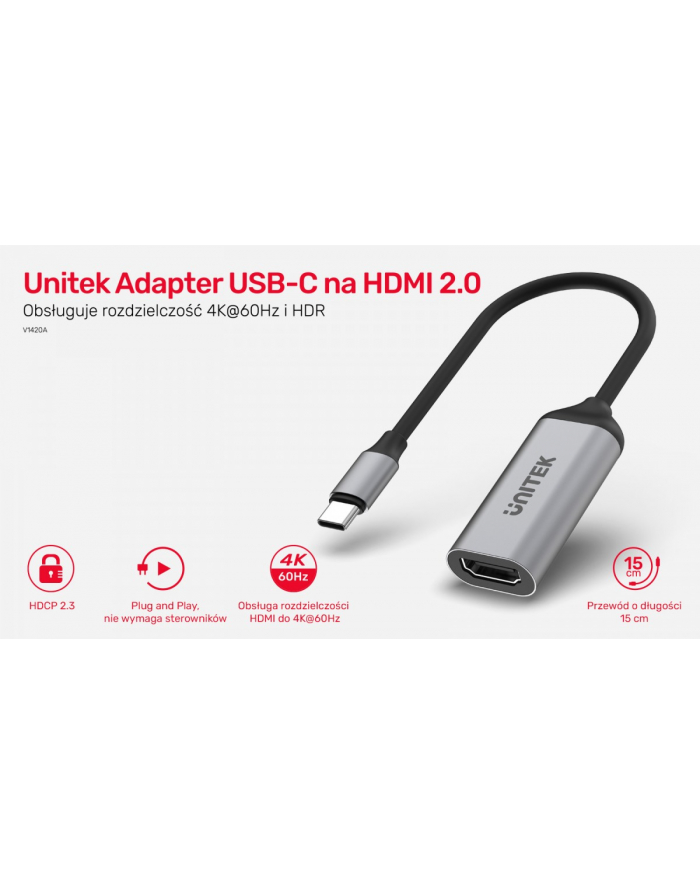 unitek Adapter USB-C - HDMI 2.0, 4K 60Hz, M/F, V1420A główny