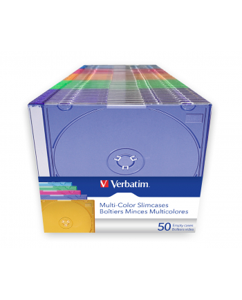 VERBATIM EMPTY SLIM JEWEL CASE 50 PACK MULTI COLOUR