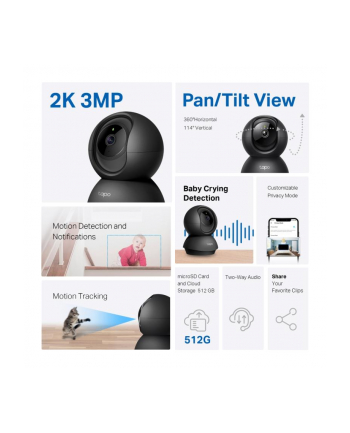 no name TP-LINK | Kamera Wi-Fi do zastosowań domowych z funkcją obczerwonyu/pochylenia | Tapo C211 | Kamera PTZ | 3 MP | 3,83 mm | H264 | Karta Micro SD, maks 512 GB