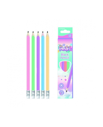 pbs connect Ołówek drewniany z gumką KEYROAD, pastel, trójkątne, HB, p12, mix kolorów