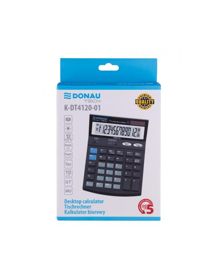 pbs connect Kalkulator biurowy DONAU TECH, 12-cyfr. wyświetlacz, wym. 185x140x37 mm, czarny główny