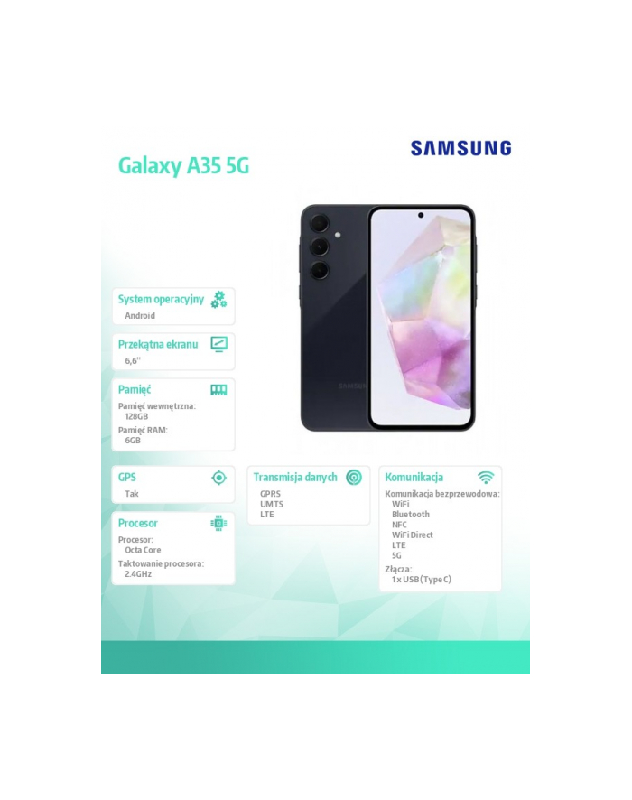 samsung Smartfon GALAXY A35 DS5G 6/128GB Enterprise Czarny główny