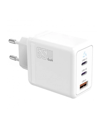 tb Ładowarka sieciowa 2x USB C + USB A Power Delivery biała, GaN 65W