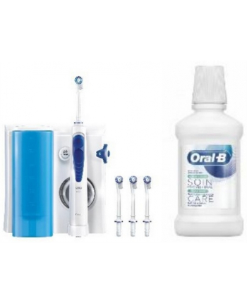 no name Irygator doustny Oral-B OxyJet, 4 dysze, zestaw z płynem do płukania jamy ustnej, biały/niebieski