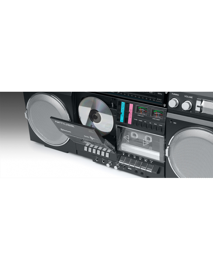 no name Muza | M-380 GB | Przenośny radioodtwarzacz kasetowy CD z radiem Bluetooth | Wejście AUX | Czarny | Łączność Bluetooth główny