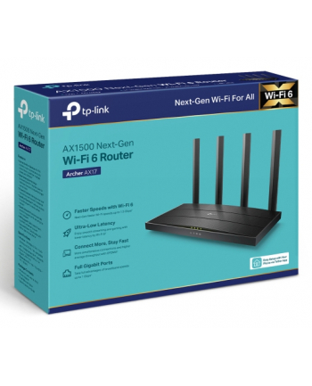 no name TP-LINK | Router Wi-Fi 6 AX1500 | Łucznik AX17 | 80211ax | 10/100/1000 Mbit/s | Porty Ethernet LAN (RJ-45) 3 | Obsługa siatki: Tak | MU-MiMO Tak | Brak komórkowego połączenia szerokopasmowego | Typ anteny: Stała