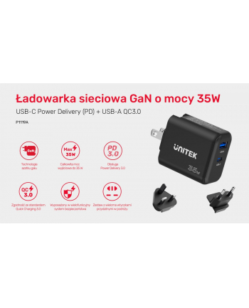 unitek Ładowarka Sieciowa GAN PD USB-C + USB-A 35W, P1119A