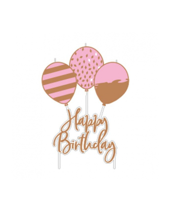 amscan Świeczka na tort Happy Birthday balony różowo-złote 9906365