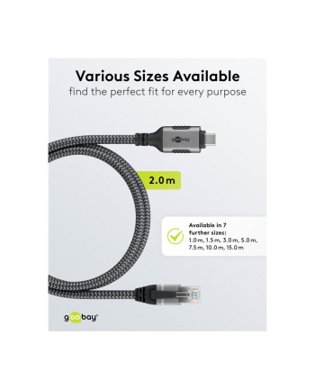 goobay Ethernet cable USB-C 3.2 Gen1 male > RJ-45 male, LAN adapter (Kolor: CZARNY/silver, 2 meters)