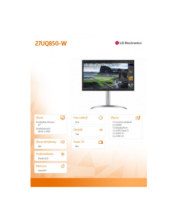 lg electronics Monitor 27UQ850-W 27 cali UHD 4K Nano IPS